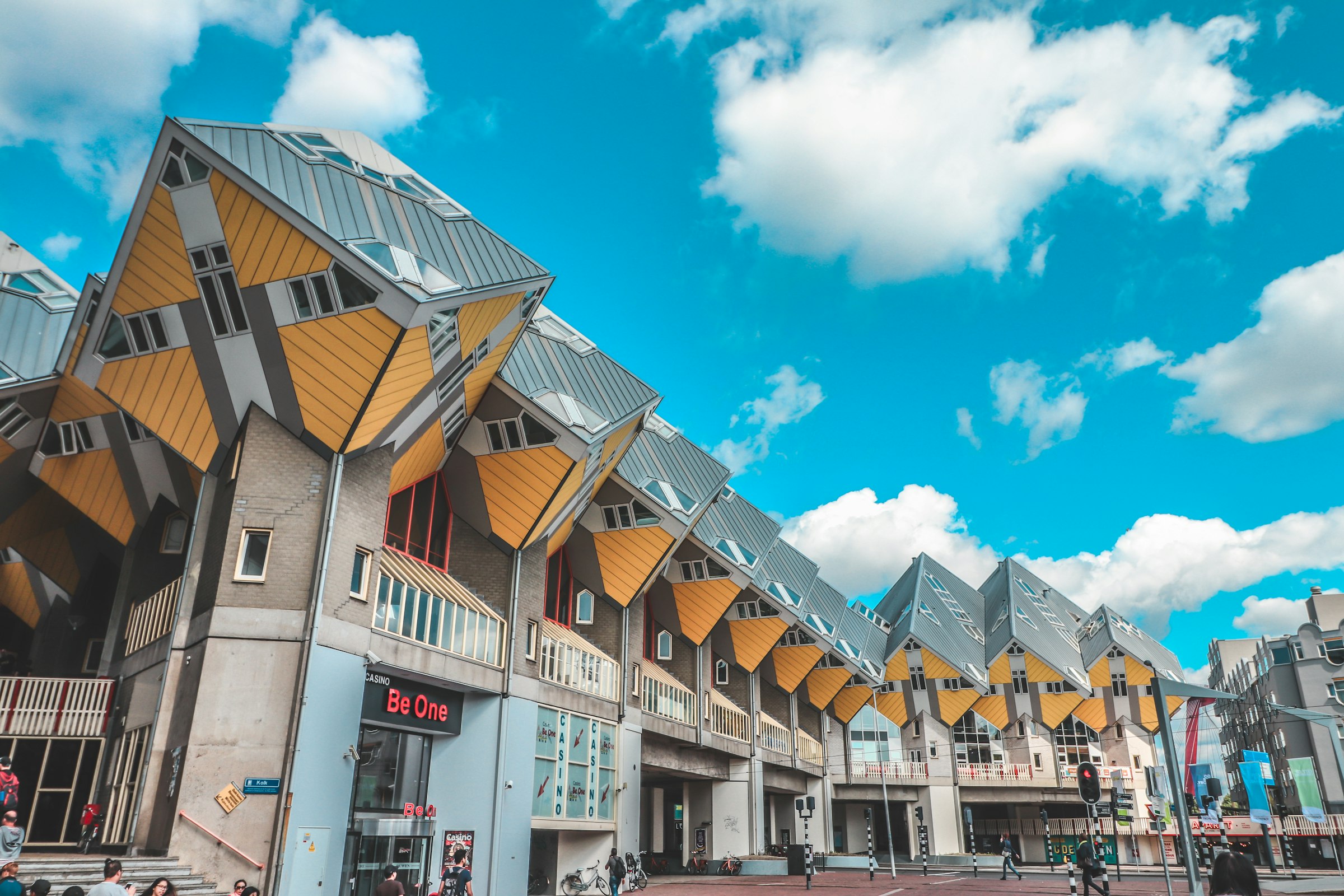 Piet Blom's cube houses at Blaak. The course passes them at about 29.1 km and again at 41.0 km. Photograph: Photostore HK, Unsplash.
