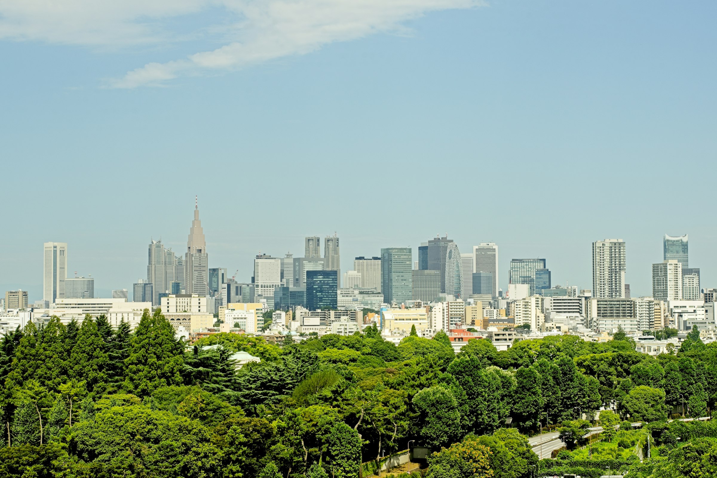 The Imperial Palace grounds and the city behind them. The finish is at Tokyo Station, on the far side of this green. Photograph: Stefan Szankowski, Unsplash.